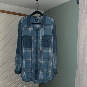Intro. Casual Blue Plaid Button Down Shirt! Size 3x